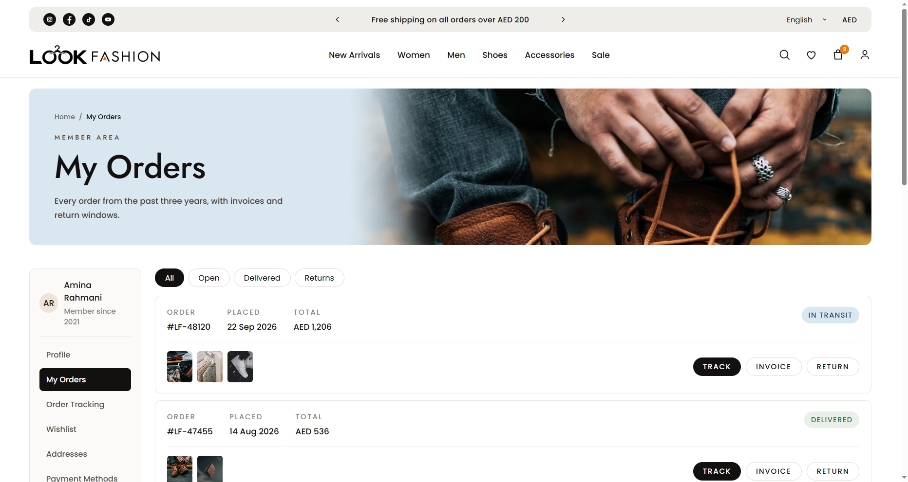 Order tracking page