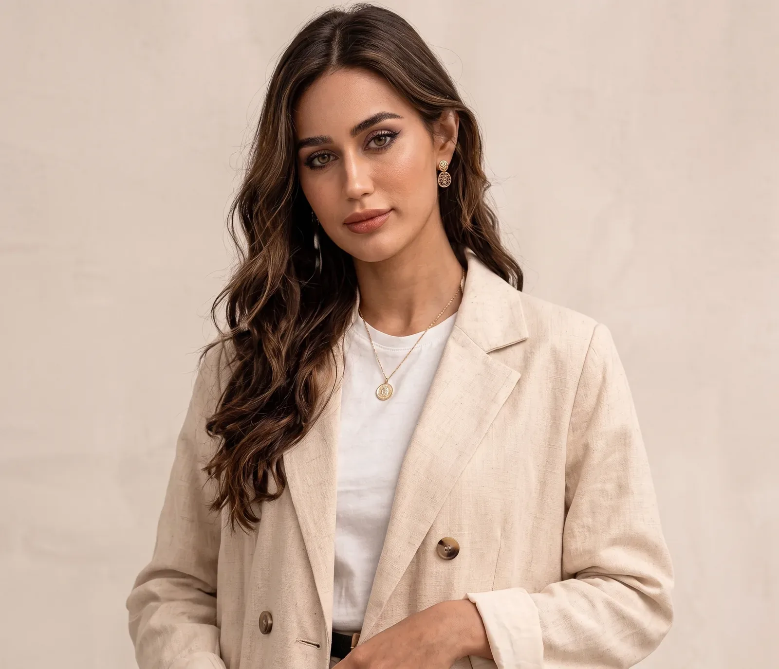 Woman in beige coat
