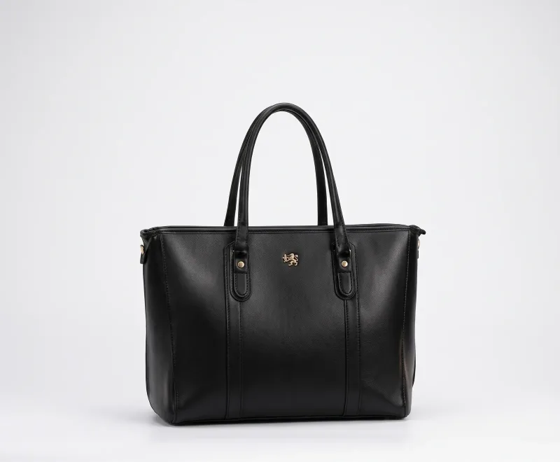 Black leather tote
