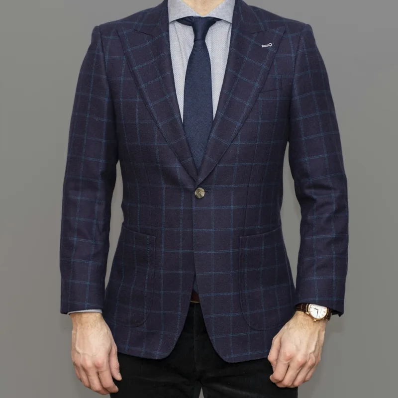 Navy check wool blazer