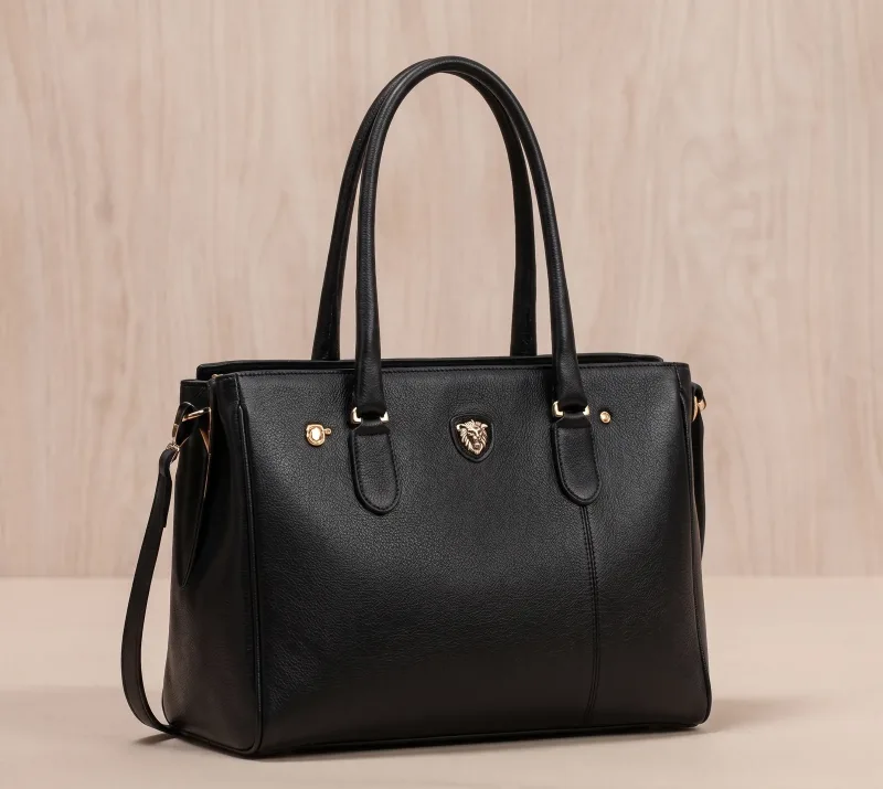 Black leather tote