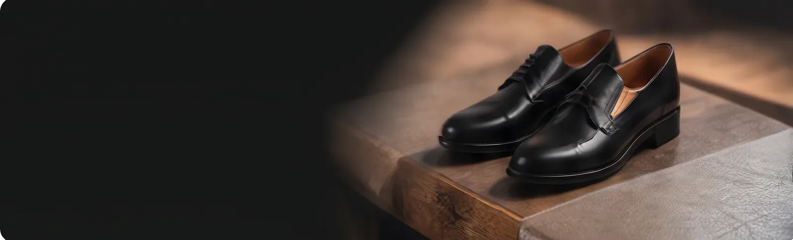 Black leather derby shoes